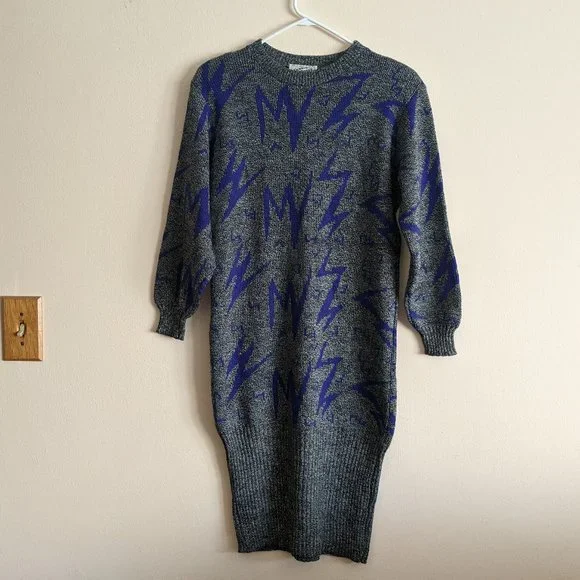 Vintage Dresses | Vintage 80s Funky Sweater Dress | Color: Blue/Gray | Size: S | Stepunny_'S Closet